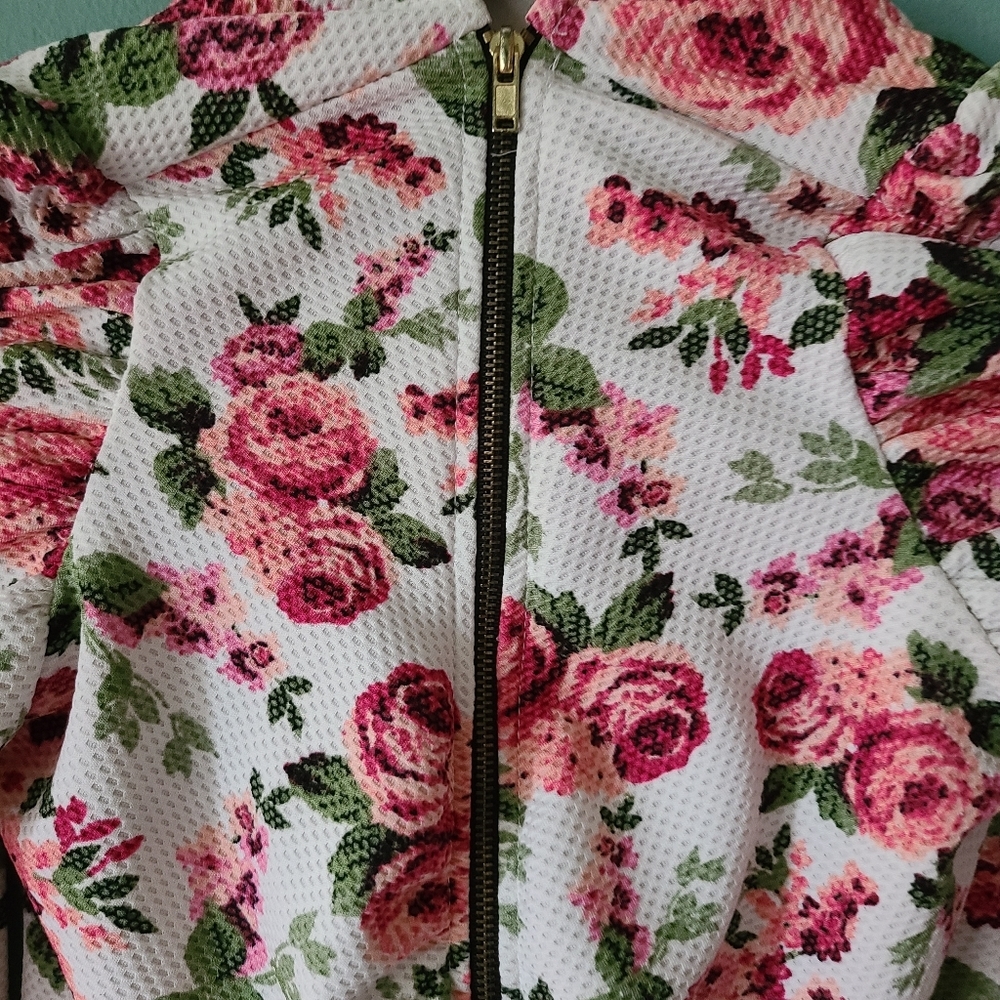 English Rose floral long sleeve zip front Top small, ROLYPOLY - Picture 3 of 7